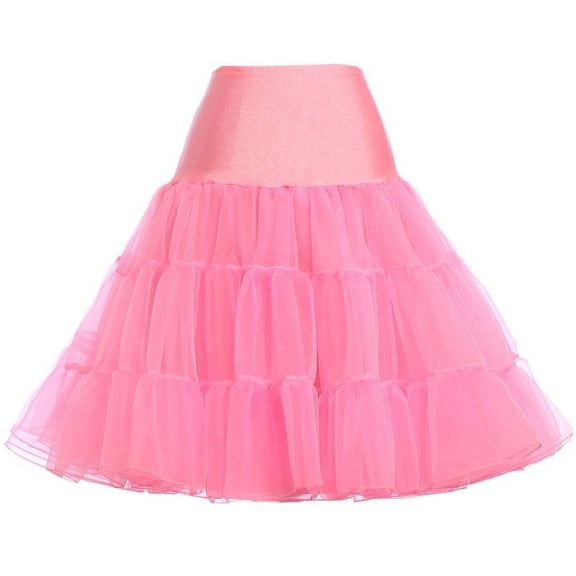 Women's Petticoat Tutu Skirt 50s Vintage Rockabilly 26" Length Swing Dress Underskirt PINK