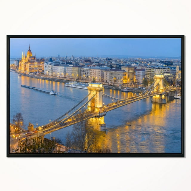 Design Art Chain Building And Parliament in Budapest Framed Canvas Art Print
