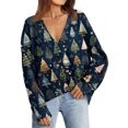 thumbnail image 7 of Women's Fashion Long Sleeve Christmas Print V-Neck Button Loose Cardigan Top, Knit Sweater for Casual Outfits and Comfort,Navy,L, 7 of 7