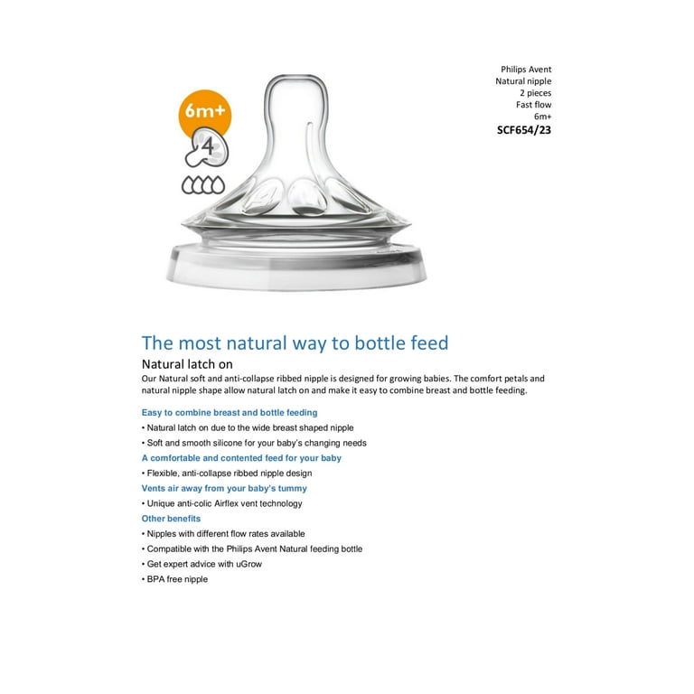  Avent Natural Teat - Fast Flow 4 Hole 6mth+ (2) : Baby