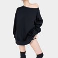 thumbnail image 2 of off The Shoulder Sweatshirt, Yigetop Women's Fashion Solid Color Sweatshirt Casual Long Sleeve Oversized Fall Pullover Sweatshirts Over The Shoulder Sweater Black S, 2 of 4