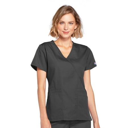 Cherokee Workwear Women Scrubs Top, Mock Wrap, 4741, L, Pewter
