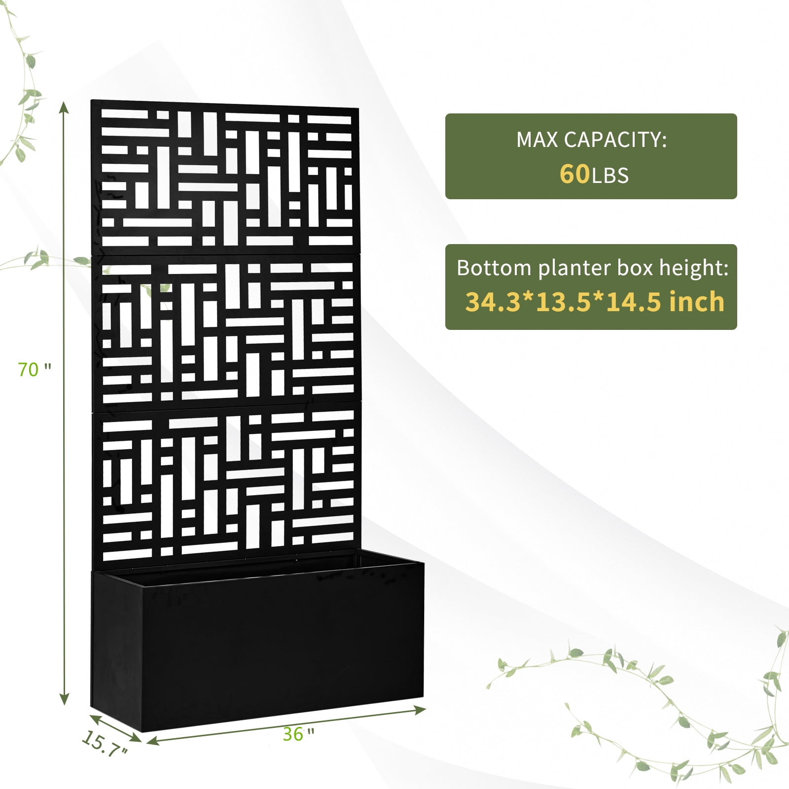 Zimtown 71'' Outside Raised Garden Bed with Drainage Holes, Free-Standing,for Vine Climbing Plants and Flowers, Black
