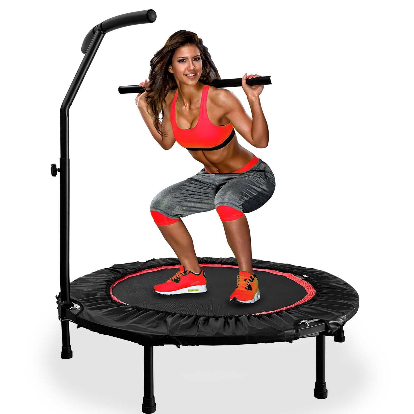 EVGTTI 40 inch Foldable Mini Trampoline, Bungee Fitness Trampoline with Adjustable T Shape Foam Handle Bar, 440 LBS Weight Capacity
