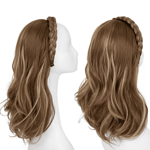Cross-Border High-Temperature Silk Wig for Women, Fishbone Braid Headband, Integrated Hairpiece, Half Wig, Long Straight Hair, High Volume, Synthetic Hair