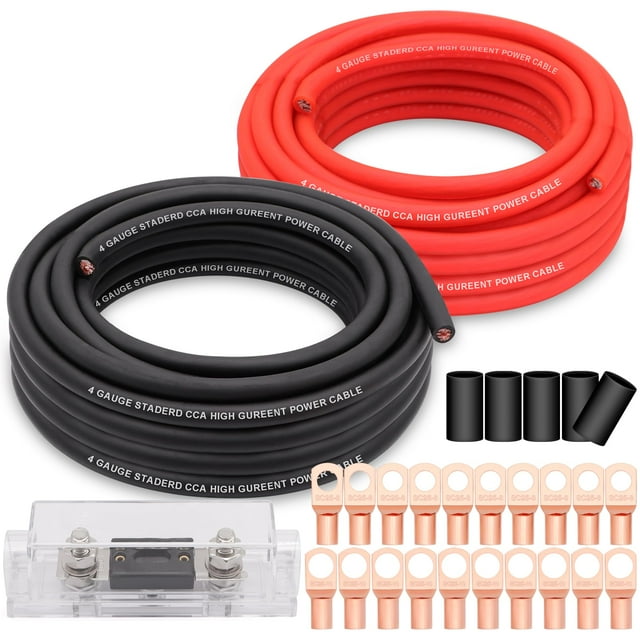 Cable de alimentación/tierra Taukealugs calibre 4, CCA, 15 m, con portafusibles