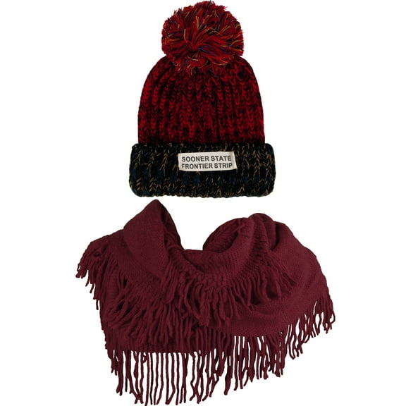 Women's Echo PomPom Warm Knitted Casual Beanie and Soft Plush Infinity Scarf Bundle