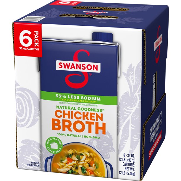 (6 Pack) Swanson Natural Goodness 33 Less Sodium Chicken Broth, 32 oz