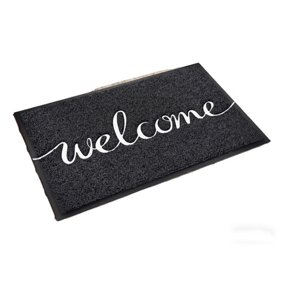 Heavy Duty Front Doormat Outdoor Entrance Rug PVC Welcome Mat Dirt Trapper Waterproof Entryway Porch Decor 23.6x15.7 Black