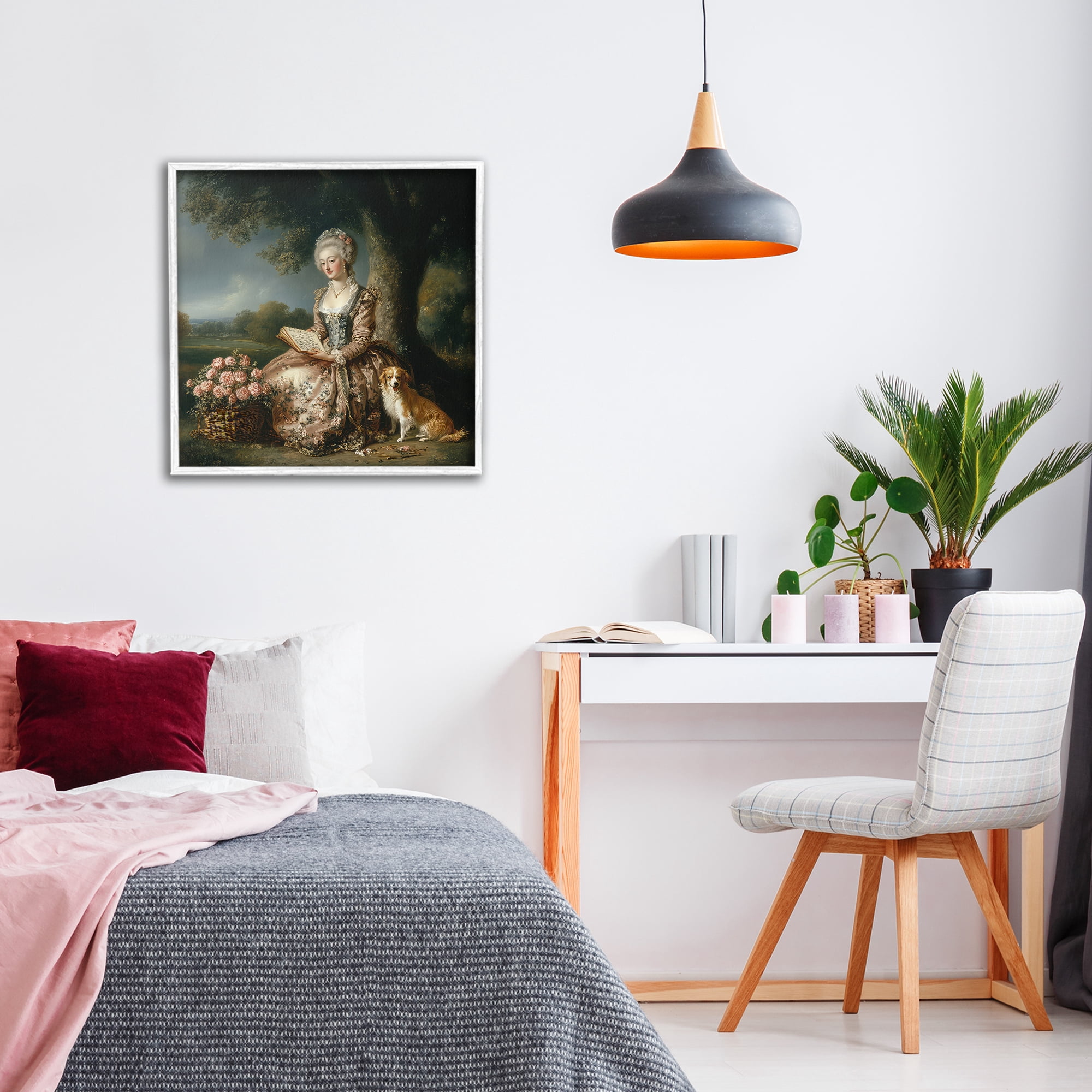 Stupell Industries Rococo Woman with Dog White Framed Giclee Art, design by The Wands Want