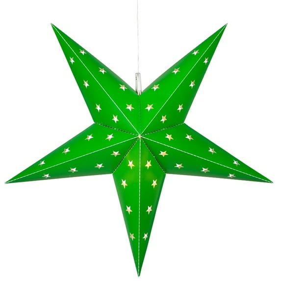 Aurora Superstar 18" Green Hanging 5 Point Star Light LED Lantern Decor, Weatherproof Fold-Flat Plastic Lighted Star
