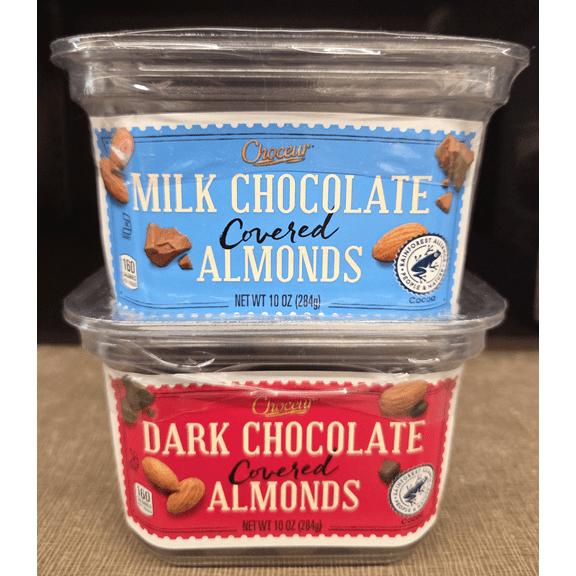 Choceur Dark & Milk Chocolate Covered Almonds 10oz 284g (2 Tubs)