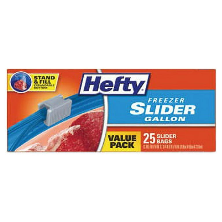Hefty Slider Bags, 1 gal, 2.5 mil, 10.56 x 11, Clear, 25/Box