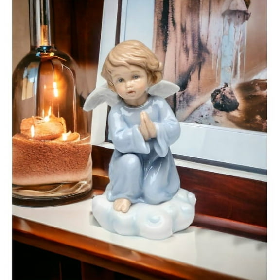 Ceramic Praying Angel Figurine 4.25in Religious Gift Baptism Decor