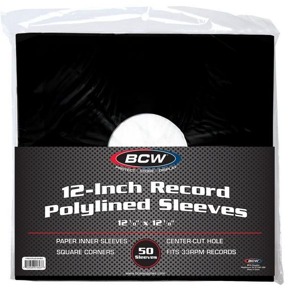 1X BCW 12 Inch Record Paper Inner Sleeves - Polylined - With Hole - Black (Pack of 50)