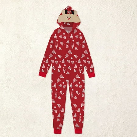 

Daqian Family Matching Pajamas Parent-child Warm Christmas Set Printed Home Wear Hoodid Pajamas Moms Jumpsuit Family Christmas Pajamas Clearance Red 4(S)