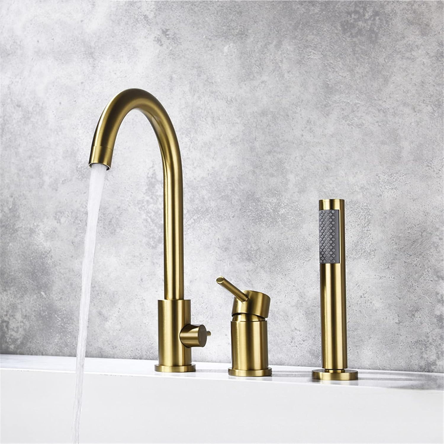 Modern Bathroom Faucet, 3 Holes Single Handle Bathtub Filler Faucet with Handheld Shower Waterfall Spout,Matte Black