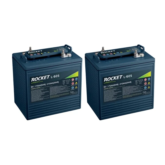 Rocket L-605 210Ah 6V Golf Cart Battery - Compatible w/ T-105 T-605 (Set of 2)