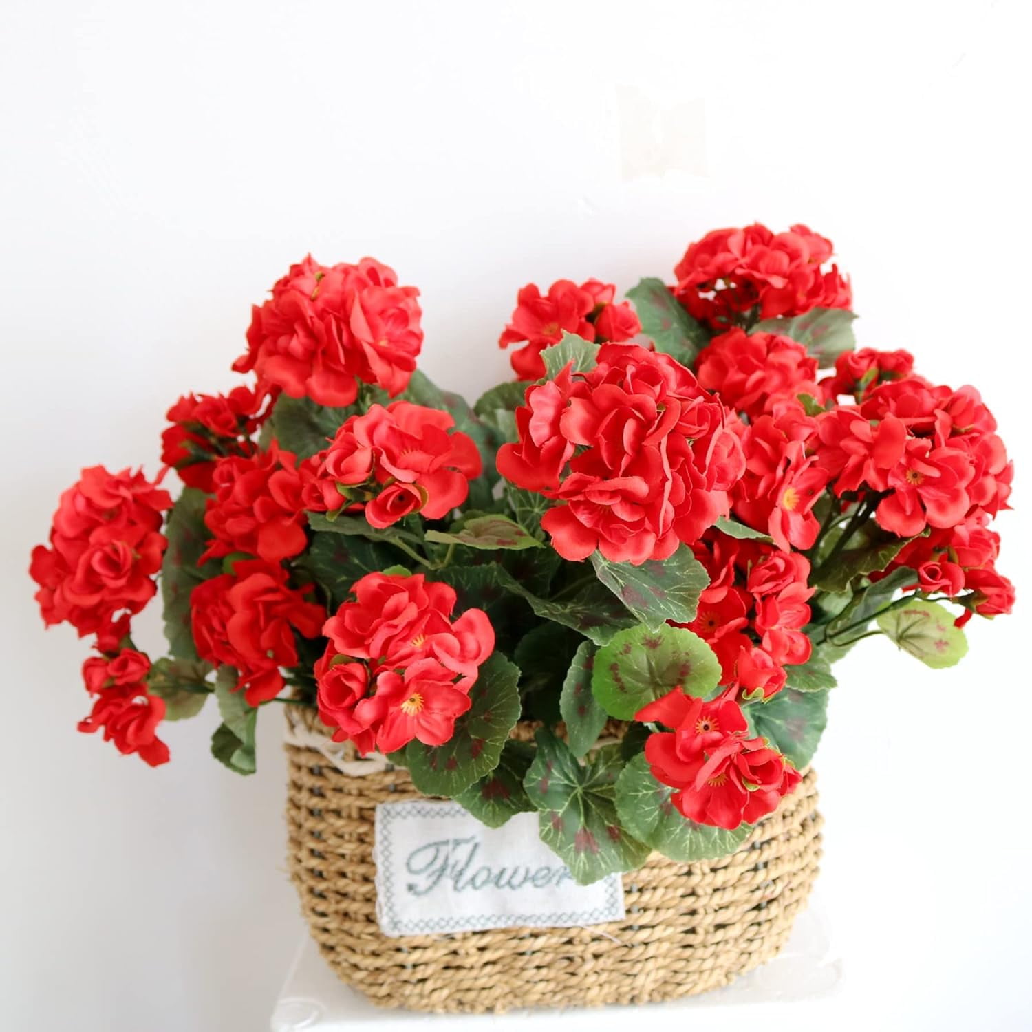 Artificial Flowers Geranium Bush Begonia Silk Flowers for Outdoor Indoor Artificial Plant Flowers for Patio Lawn Garden Decor (4PCS Red)