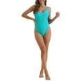 thumbnail image 2 of INSPIRAR CHIC Traje de baño de una pieza con escote redondo para mujer, tirantes anchos, espalda baja y efecto adelgazante, color azul lago grande, 2 of 5