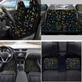 thumbnail image 2 of Yuyamidu Colorful Sun and Moon Car Seat Cover Set with Carpet Mats Steering Wheel Cover Seat Belt Strap Pads Cup Holder Gear Shift Knob Cover Set, 2 of 6