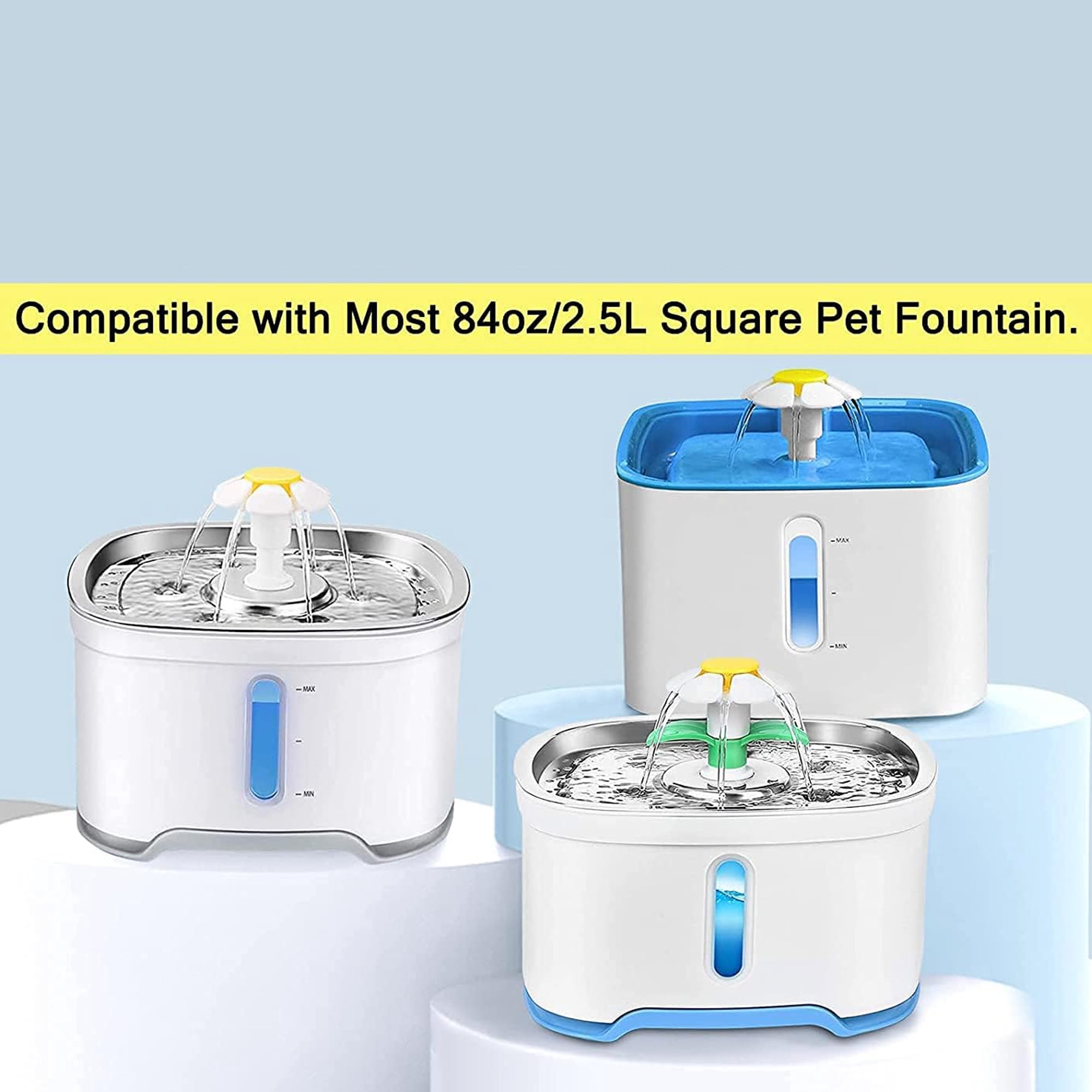 Genligt 14 Pack Activated Carbon Filters 14 Pack Sponges Foam, for Square 84OZ/2.5L Cat Water Fountain Filters, Automatic Pet Fountain Filter Replacement