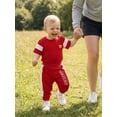 thumbnail image 4 of BemeyourBBs Newborn Baby Boys Spring Summer Fall Clothes Infant Baby Boy Mama's Boy Outfits Waffle Patchwork Bear Embroidered Short Sleeve Rompers Long Pants 2Pcs Clothes Set, 4 of 9