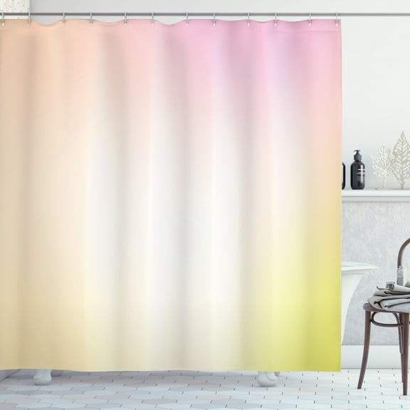 Yellow Ombre Shower Curtain, Soft Pastel Gradient Abstract Smooth Layout, Fabric Bathroom Set with Hooks, 69W X 70L Inches, Baby Pink Peach, by Ambesonne