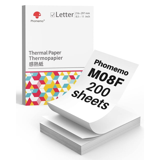 Papel térmico Phomemo US Letter, papel térmico continuo Phomemo M08F, compatible con COLORWING M08F-