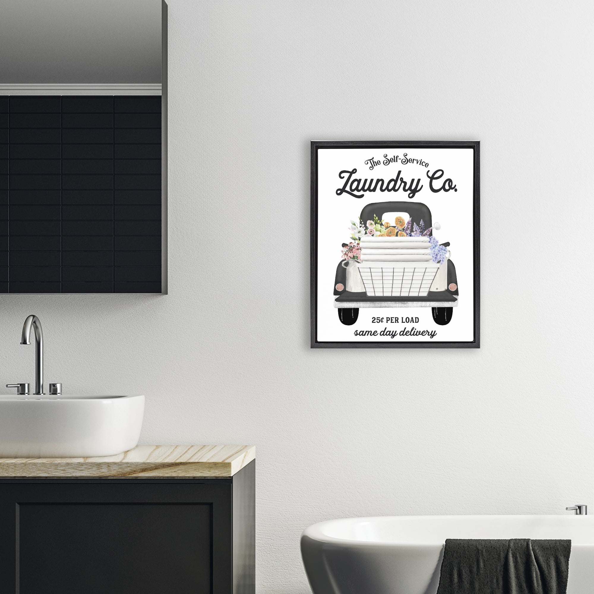 Laundry Service Truck Black Framed Floater Canvas Wall Art, design by Lettered and Lined