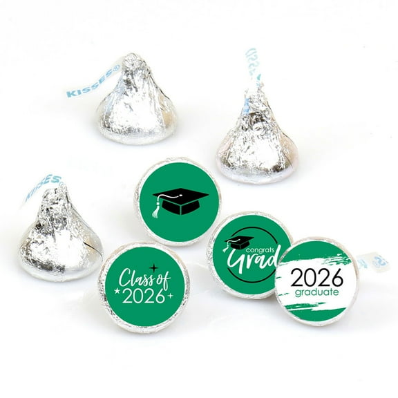 Big Dot of Happiness 2026 Green Graduation Party Round Candy Sticker Favors - Labels Fits Chocolate Candy (1 Sheet of 108)