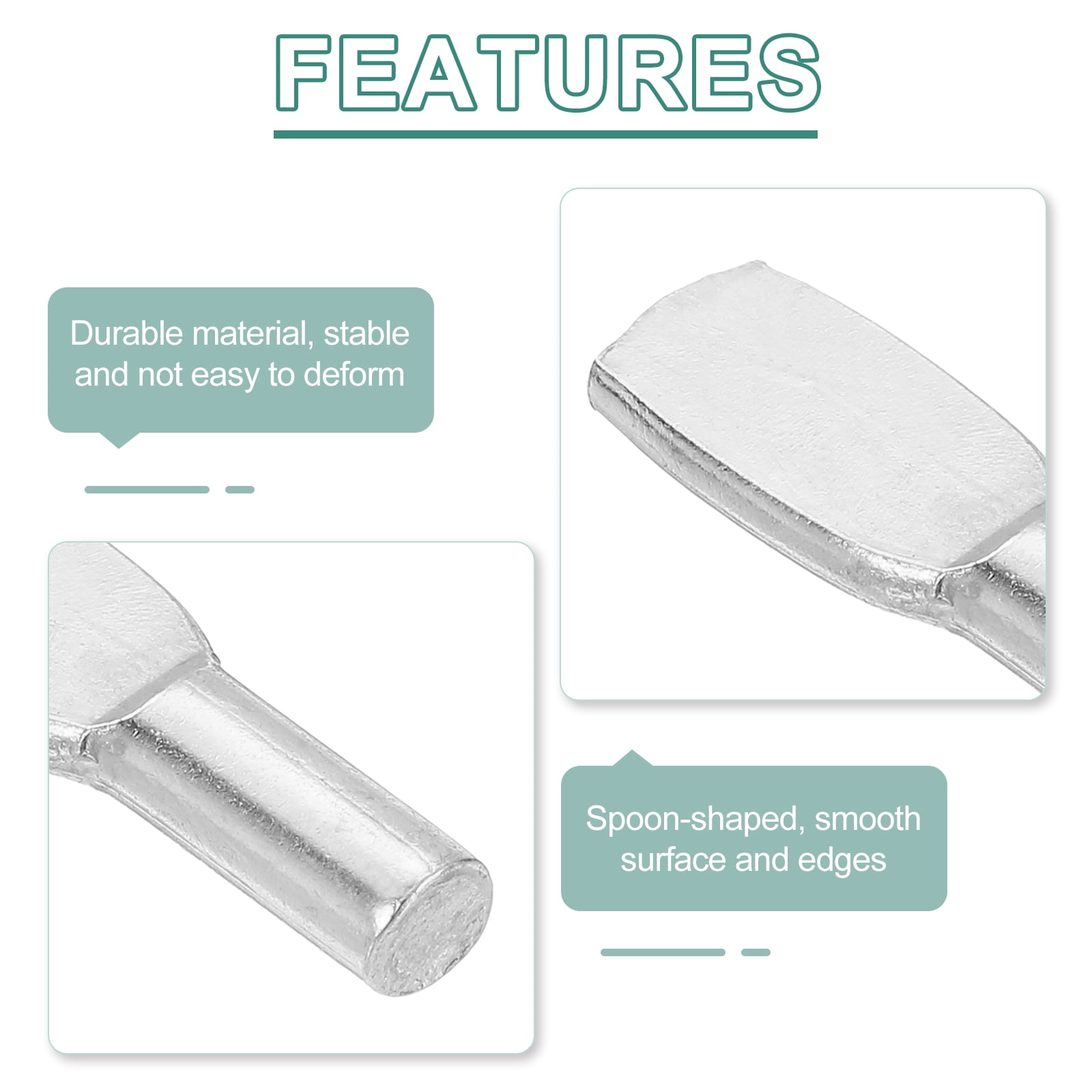 Uxcell 100Pcs Shelf Support Pegs, 6mm Spoon Shape Shelf Support Pins, Metal Support Pegs Holder for Kitchen Bookcase (Silver)