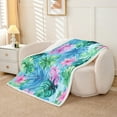 thumbnail image 2 of Erosebridal Palm Leaf Fleece Blanket, Pink Floral Flower Sherpa Throw, Tropical Theme Room Decor, 30x40, 2 of 6