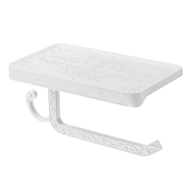 Wall Mounted Toilet Roll Tissue Paper Holder Stand Phone Shelf with Hook for Bathroom