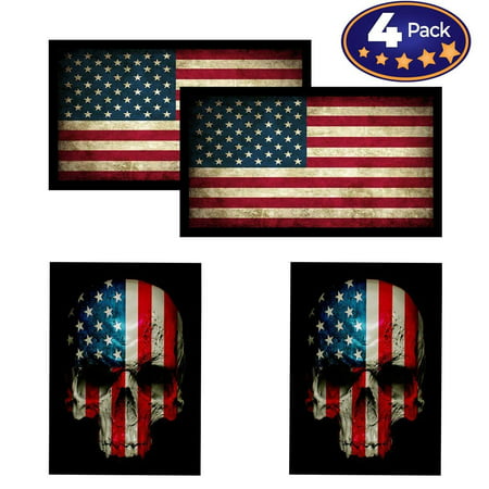 American Flag & Skull Flag HardHat & Helmet Stickers: 4 Decal Value Pack. Great for Motorcycle Biker Helmet, Construction Toolbox, Hard hat, Mechanic Shop & More. Great Gift for Any Patriot. USA