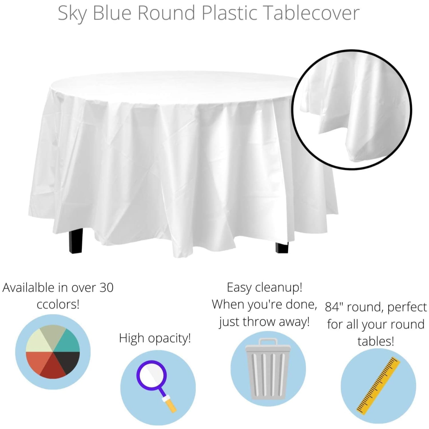Bulk Premium Plastic Disposable 84 inch Round Tablecloth, White Round Table  Covers - 12 Pack - Walmart.com