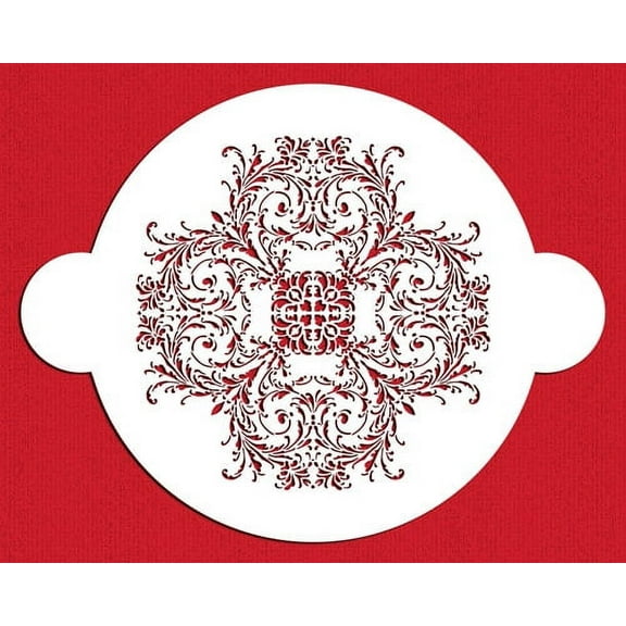 Designer Stencils C222 Feathered Medallion Cake Stencil, Beige/semi-transparent