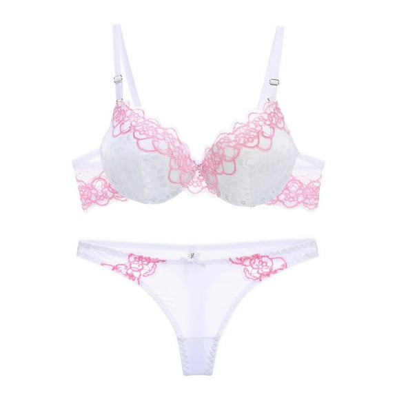 Bigersell Lace Bra New Women's Embroidered Lace Push up Bra Thong Set Daily Bra Sport Bra Style F-721 White M