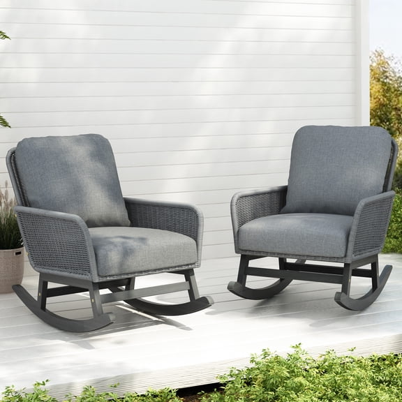 Modern Gray Rocking Chair With Soft Cushions And Wooden Frame For Outdoor Decoration Elegant Strong Base Indoor Use