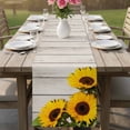 thumbnail image 4 of Spring Sunflowers Table Runner - 108 Inch Long Yellow Floral Turquoise Farmhouse Grey Wooden Cotton and Linen Blended Dress Scarves Farmhouse Table Runner for Kitchen Dining, Coffee Table, 13" x 108", 4 of 8
