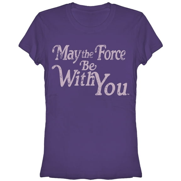 Junior's Star Wars May The Force Be With You Distressed Graphic Tee Purple Small