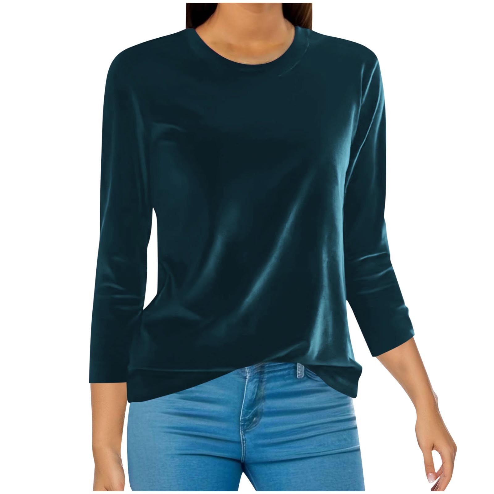 Haut En Velours Manches 3/4 Pour Femme - Chemisier Ample Printemps