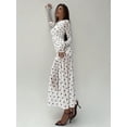 thumbnail image 4 of Black And White Polka Dot Ruched Mesh Long Sleeve Maxi Dress With Pleated Waist, 4 of 8