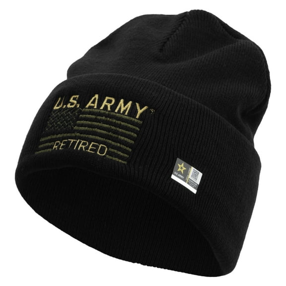 U.S. Army Retired Embroidered Long Knitted Beanie - Black OSFM