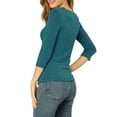 thumbnail image 3 of INSPIRE CHIC Women's Ruched Blouse Button Decor V Neck 3/4 Sleeve Solid Knit Top M Blue Green, 3 of 7