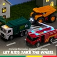 thumbnail image 6 of VROOMIX 3-Pack Emergency Vehicle Toy Set – Friction Powered Garbage Truck, Fire Truck, and Construction Vehicle with Lights and Sounds – Educational Toy Set for Boys, Xmas Ideal Gift for Kids, 6 of 7