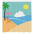thumbnail image 2 of Ambesonne Beach Shower Curtain, Palm Tree Sea Sun Cloud Art, 69"Wx84"L, Seafoam and Soft Pink, 2 of 4