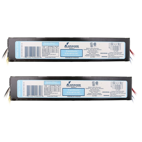 Paquete de 2 Balastos Electrónicos Philips Advance ICN4P32N para 4 Lámparas 32W T8 120/277V