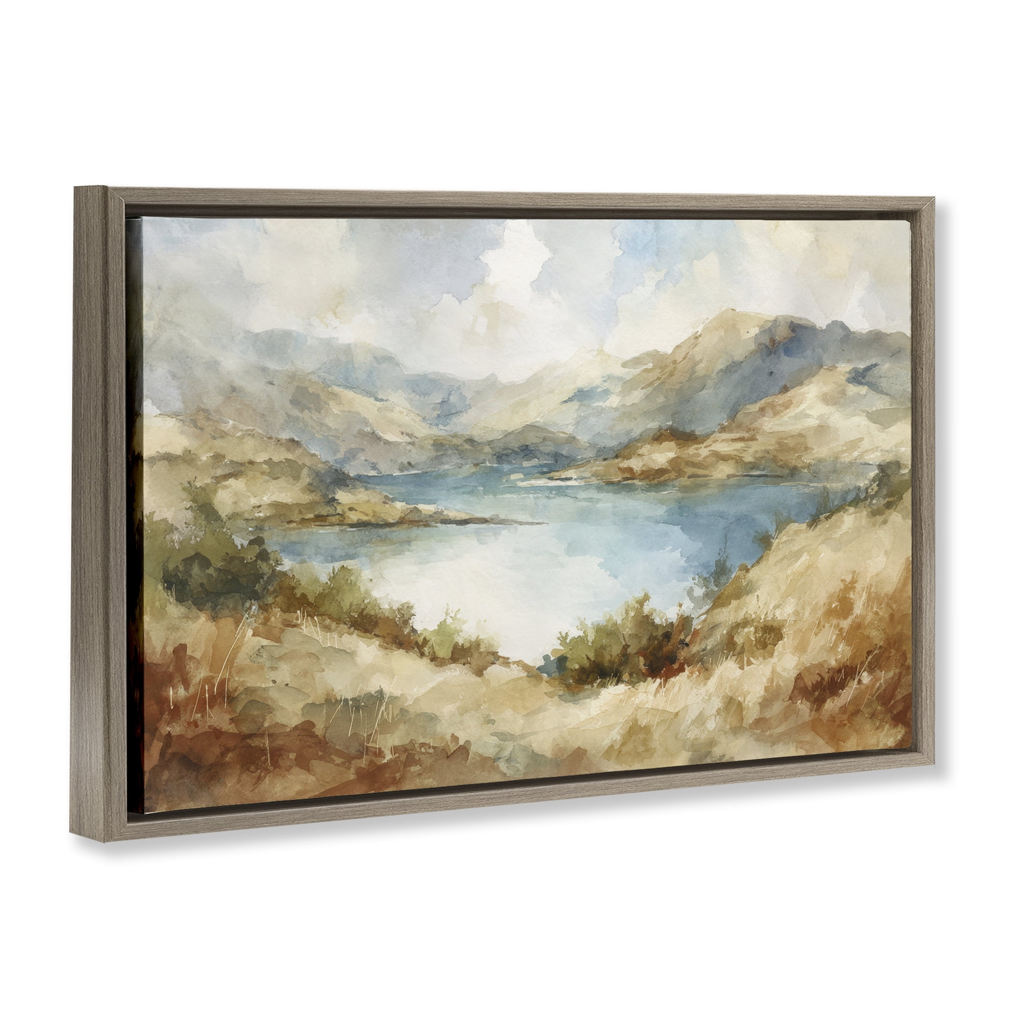Stupell Industries Secret Mountain Lake Panorama Brown Framed Floater Canvas Wall Art, design by Petal Prints Design