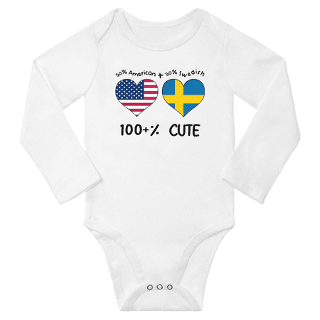 

50% American + 50% Swedish = 100+% Cute Baby Long Slevve Bodysuit Unisex Gifts (White 18-24 Months)